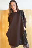 Oscar Clara Sequin Patch Pocketed Cocoon Tunic Chocolate